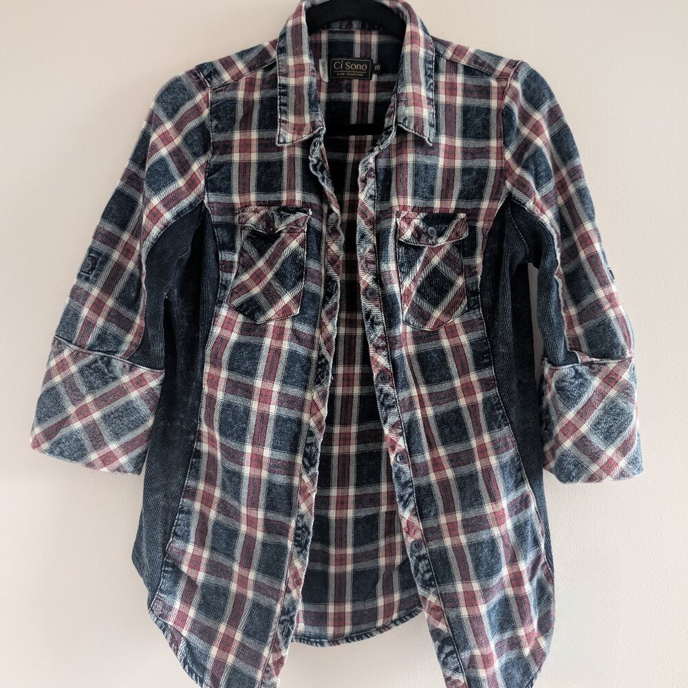 Ci Sono Women's Plaid Button-Up Shirt - Blue and Red